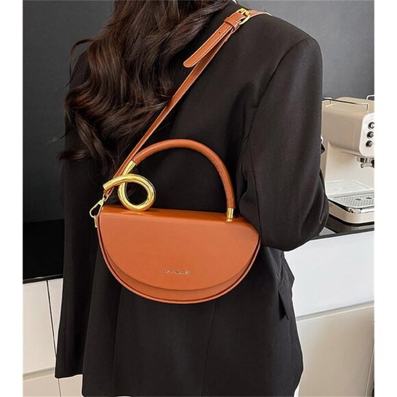 Women's Vegan Leather Saddle Flap Lock Crossbody Small Clutch Satchel Tote Bag - Picture 2 of 7